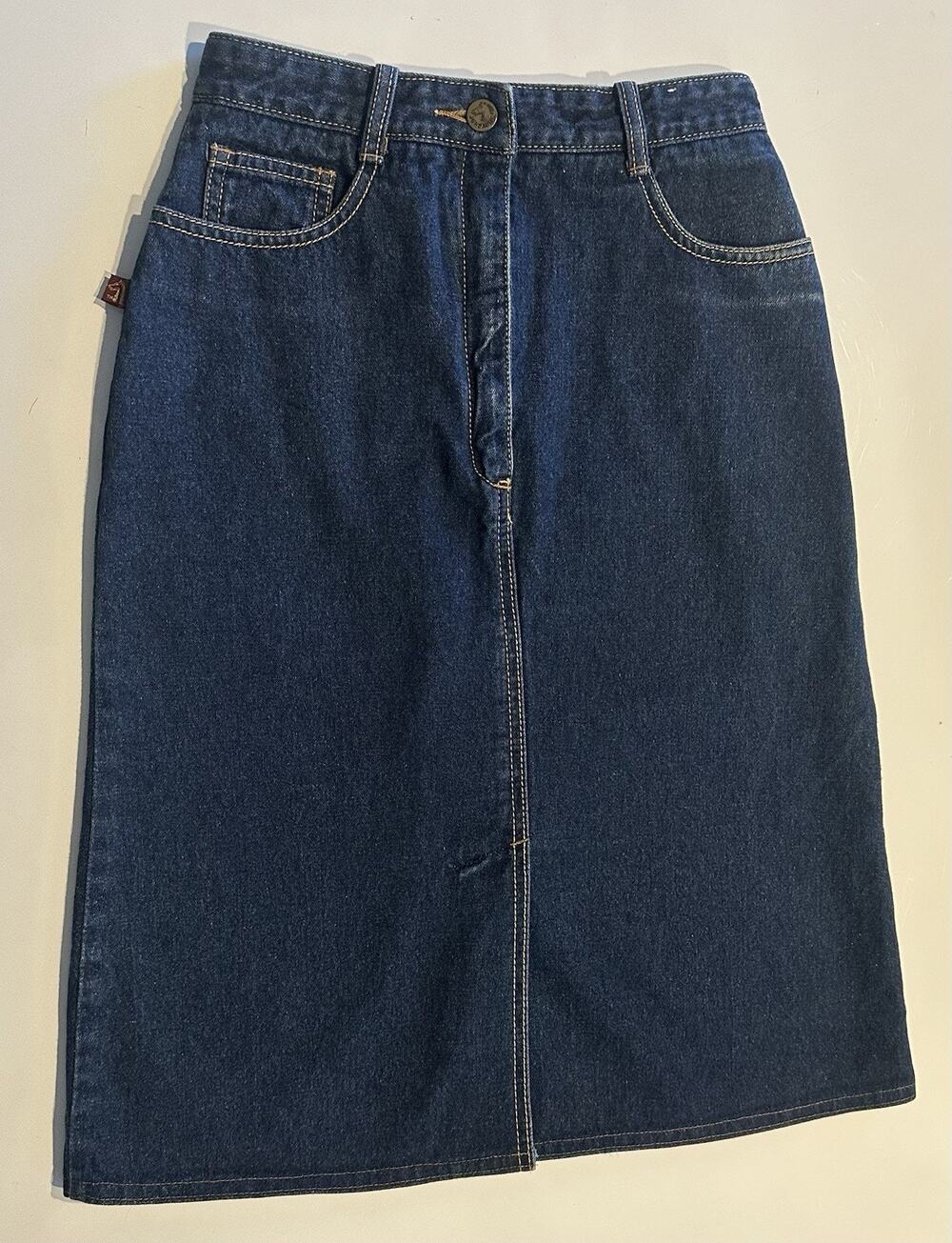Jordache Denim Skirt Womens Sz 7 High Waist 100% Cotton Blue Jean 90s Vtg Chic